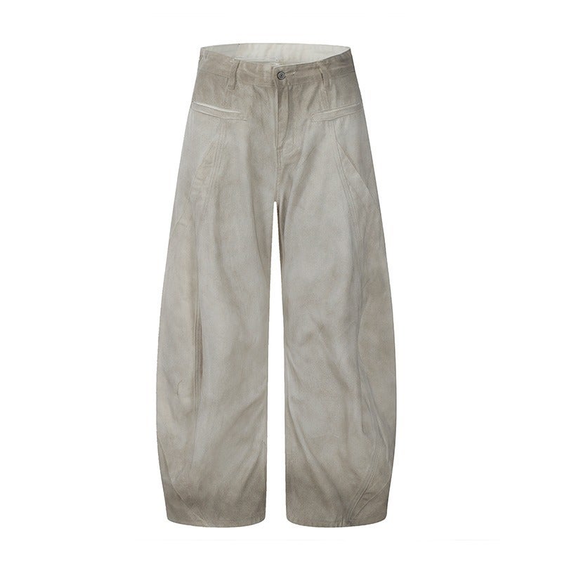 American High Street Retro Distressed Dirty Washed White Scimitar Jeans Ins Deconstructed Tailoring Niche Design Wide Leg Pants - Image 1